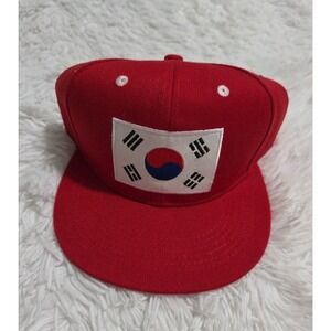 Korea Hat Cap Red Snap Back Adjustable Mens American Korean Flag